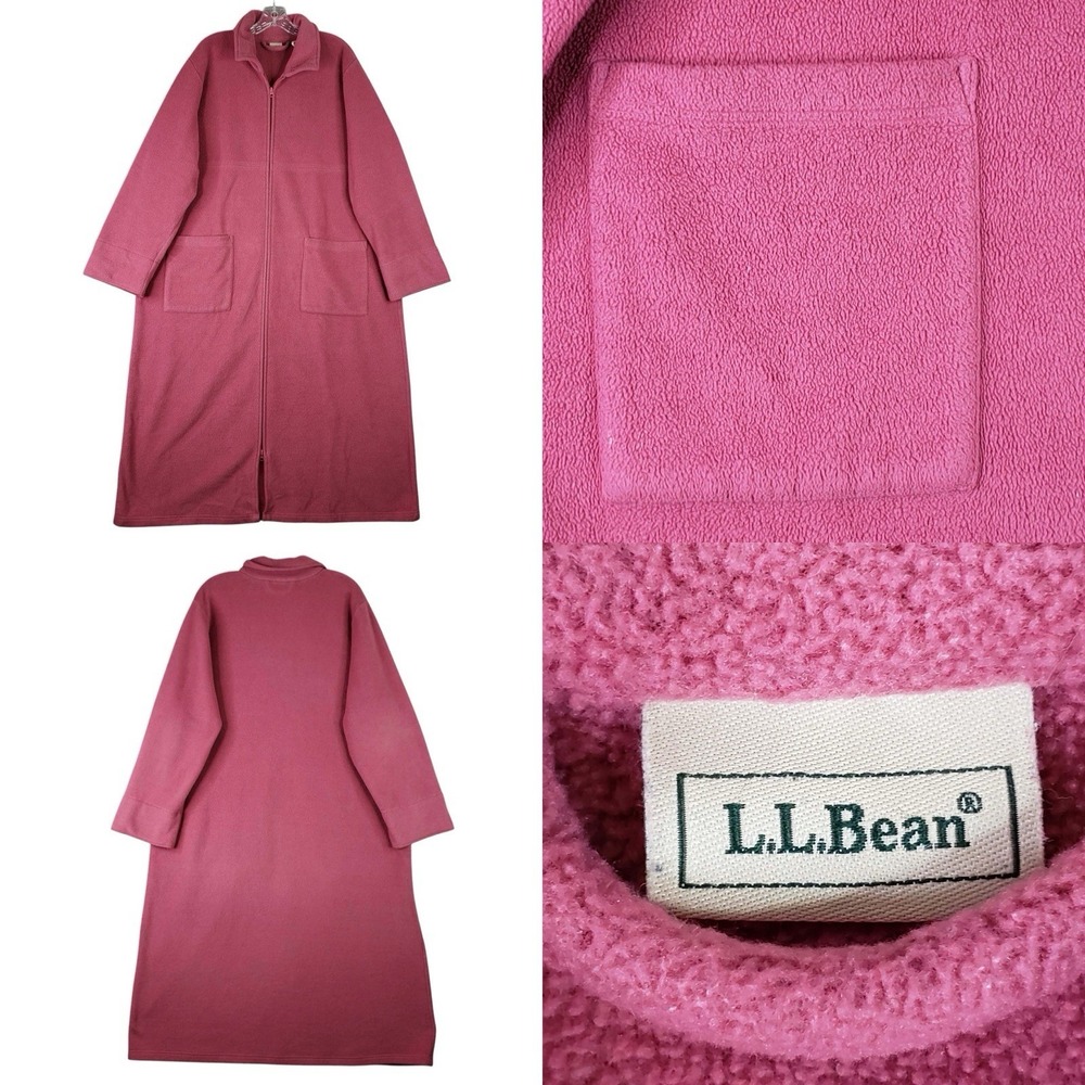 LL Bean Robe Fleece Pink Full Zip Women's Plus Size 1X Long Sleeve Pockets